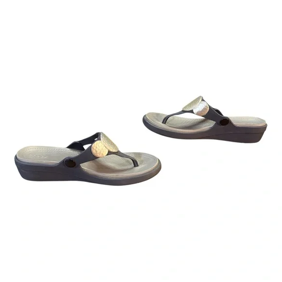 Crocs Sanrah Hammered Circle Wedge Flip Women’s Size 7 Navy Blue - Picture 5 of 8